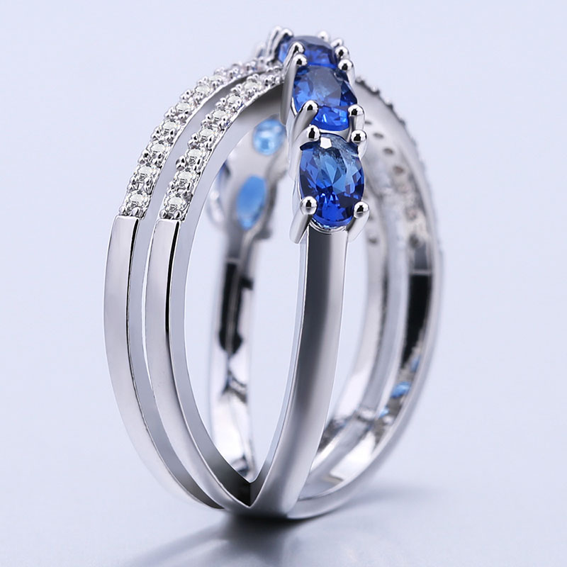 Wholesale Jewelry Creative Section X-shaped Blue Zirconia Ring