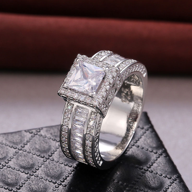 Wholesale Jewelry Flash Diamond Square Ring Engagement Proposal Diamond Ring
