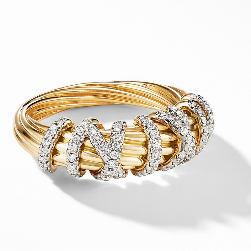 Wholesale Geometric Lines Fashion Minimalist Alloy Ring With Small Diamonds