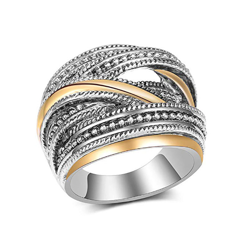 Wholesale Jewelry Creative Geometric Lines Intertwined Two-color Ring