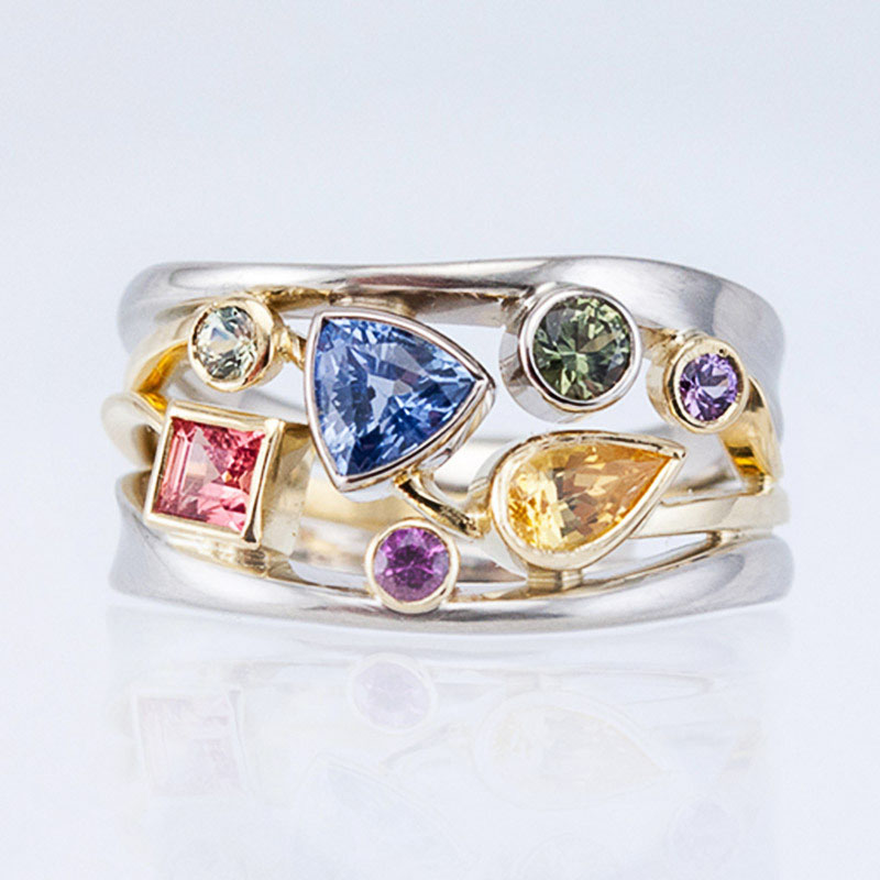 Wholesale Jewelry Multi-color Geometric Pattern Ladies Ring With Zirconia Wave Line Ring