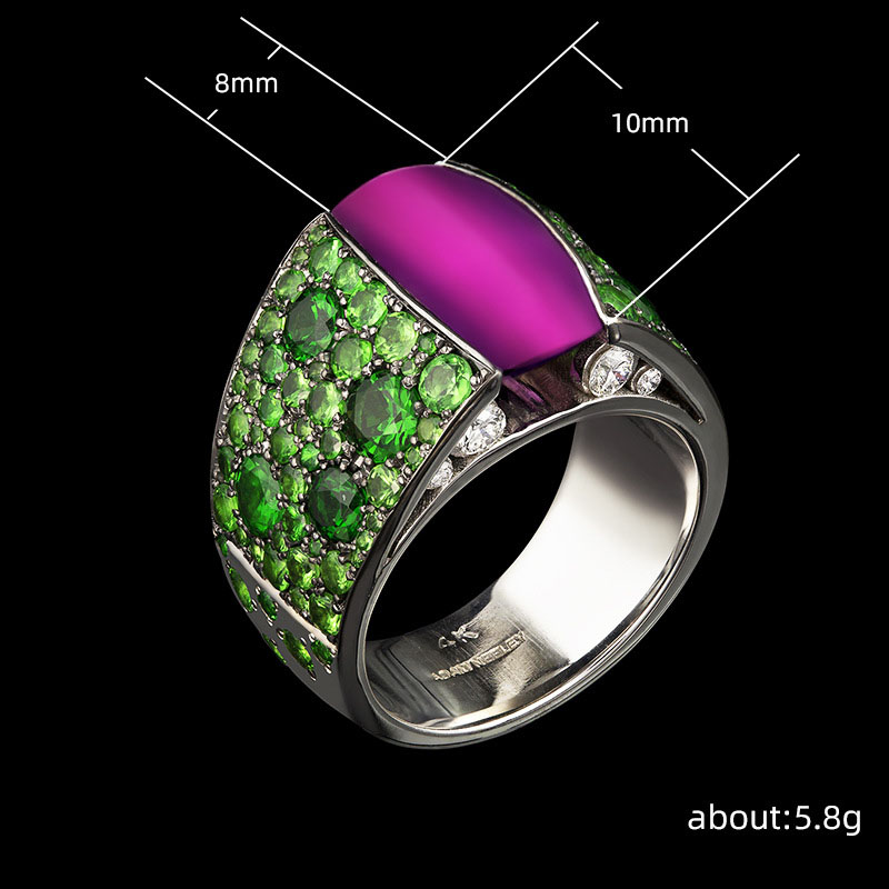 Wholesale Jewelry Imitation Purple Gemstone Two-color Ring Fashion Exaggerated