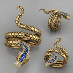 Wholesale Creative Snake With Precious Blue Zirconia Ring