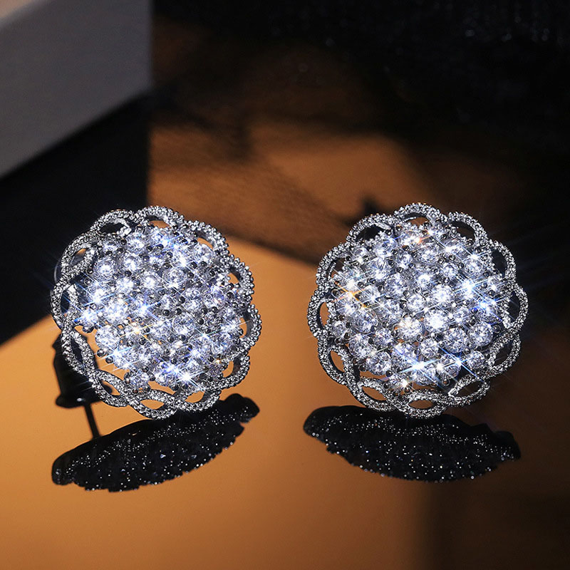 Wholesale Luxury Full Diamond Round Flower Earrings Wedding Popular Earrings