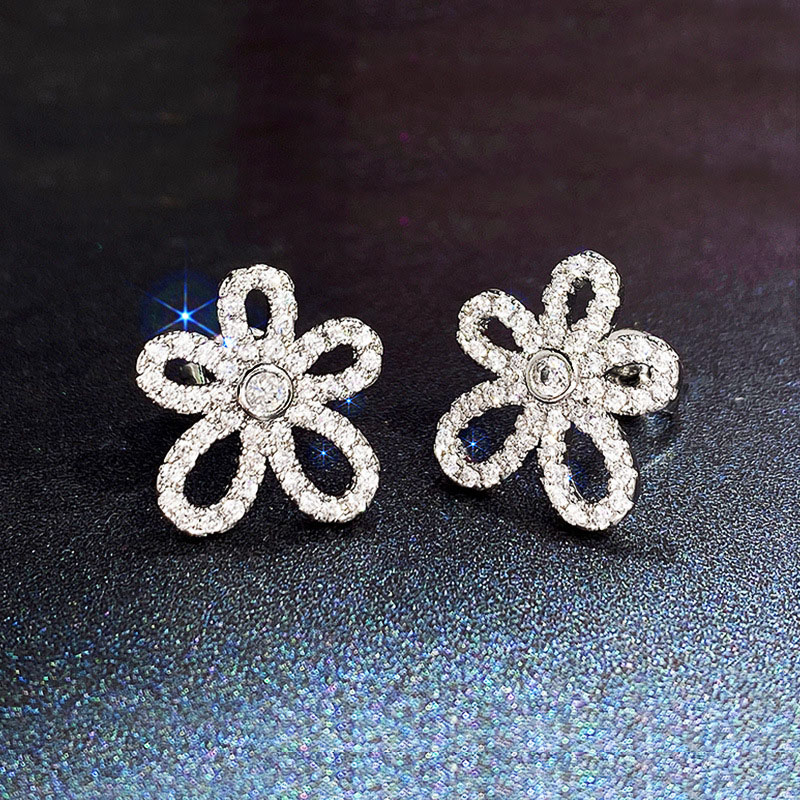 Exquisite Super Fairy Flower Earrings Three-dimensional Flower Petals Full Of Diamonds Sun Flower Earrings Manufacturer