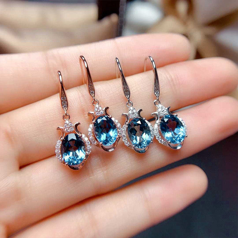 Imitation Gem Blue Topaz Earrings Sparkling Diamond Zircon Earrings For Women Hooks Manufacturer