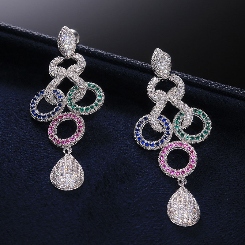 Wholesale Colorful Design Long Earrings Ladies Light Luxury Zircon Earrings