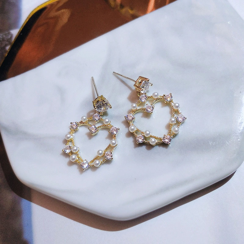 Sweet Cool Love Diamond Earrings Matching Imitation Pearl Earrings Manufacturer