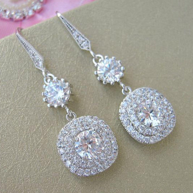Exquisite Full Diamond Round Zircon Earrings Shiny Wedding Dinner Earrings Manufacturer