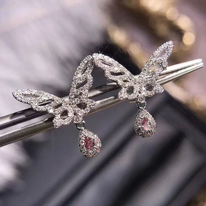 Beautiful Pink Diamond Butterfly Earrings Female Group Set Wedding Zircon Earrings Manufacturer