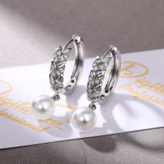 White Gold Plated Zircon Earrings Wheat Earrings Female Imitation Pearl Beads Earrings Manufacturer