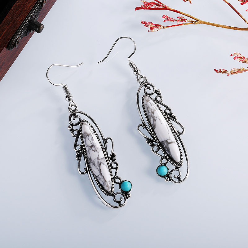 Wholesale Antique Silver Plated Imitation Turquoise Ladies Large Earrings Exaggerated Earrings