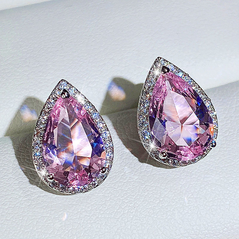 Sweet Pear Shaped Drop Pink Diamond Zirconia Earrings Manufacturer