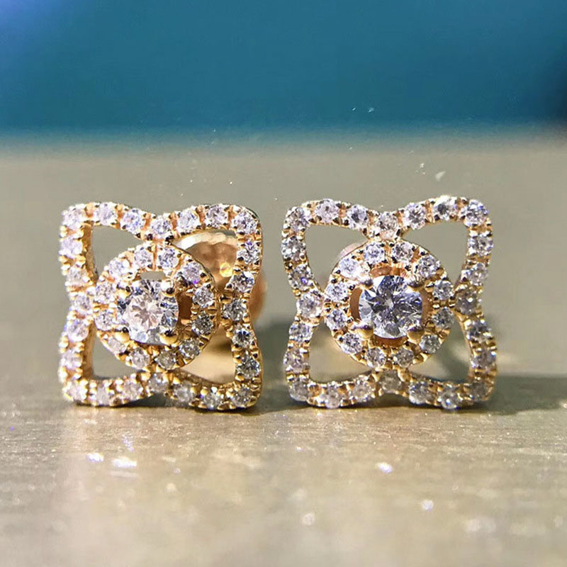 Geometric Flower Earrings Exquisite Zircon Full Of Diamonds Copper Earrings Manufacturer