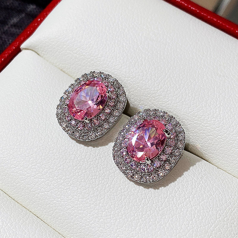 Fashion Pink Diamond Zircon Earrings Creative Simplicity Full Of Diamonds Round Earrings Manufacturer