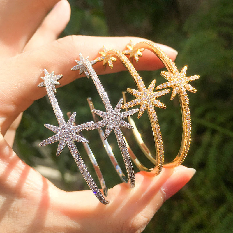 Wholesale Exaggerated Rice Word Star Large Earrings Popular Star Street Style Earrings