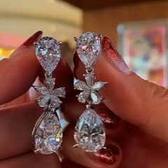 Fashion Pear-shaped Drop Zircon Earrings Aesthetic Celebrity Flower Earrings Manufacturer