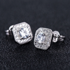 Wholesale Hundreds Of Ladies Square Earrings Fashion Zircon Jewelry Silver Plated Earrings