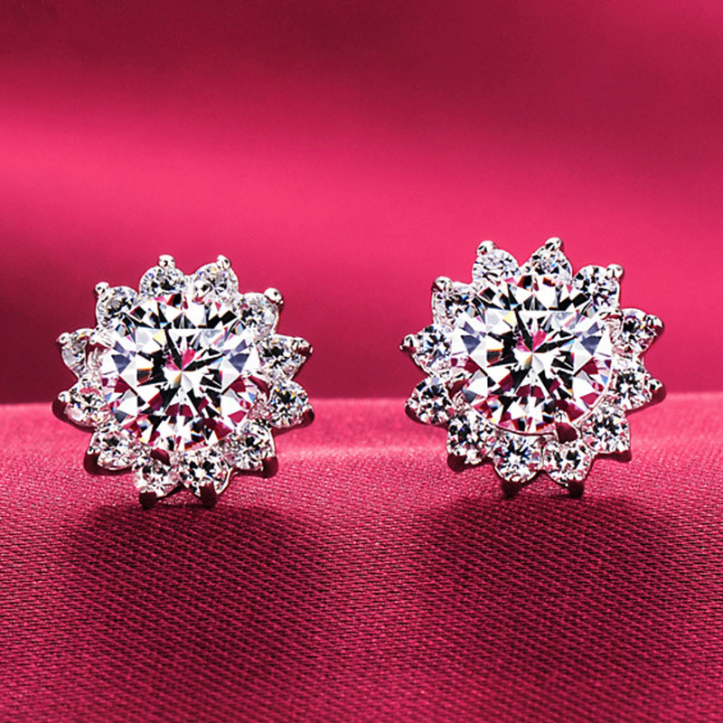 Simple Light Luxury Style Flower Full Of Diamonds Snowflake Micro Zirconia Earrings Manufacturer