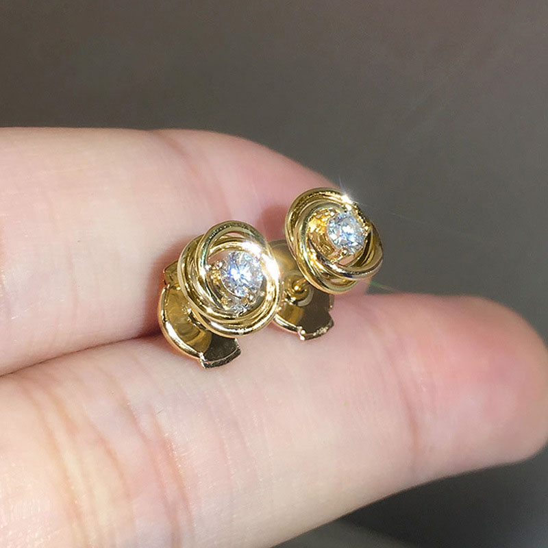 Korean Simple Copper Gold-plated Earrings Metal Braided Micro-encrusted Zircon Earrings Manufacturer