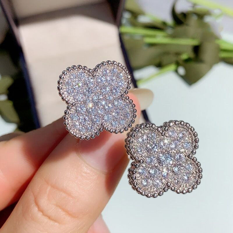 Full Diamond Micro-encrusted Zirconia Clover Earrings Simple And Versatile Face Thin Earrings Manufacturer