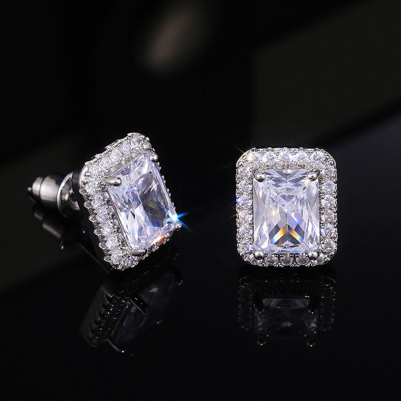 Wholesale Luxury Full Diamond Square Ladies Earrings