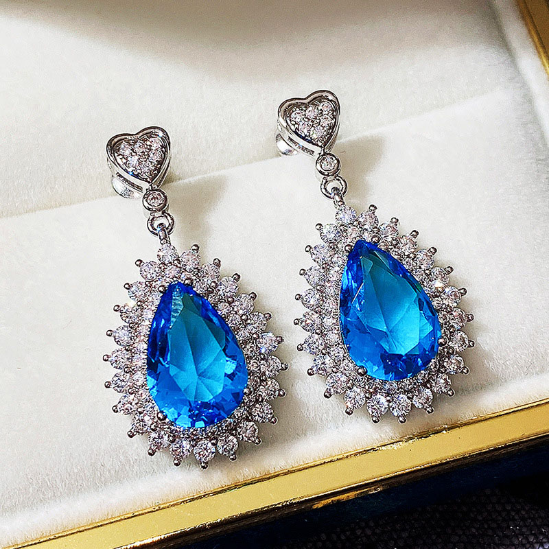 High-grade Water Drop Blue Zirconia Earrings Manufacturer