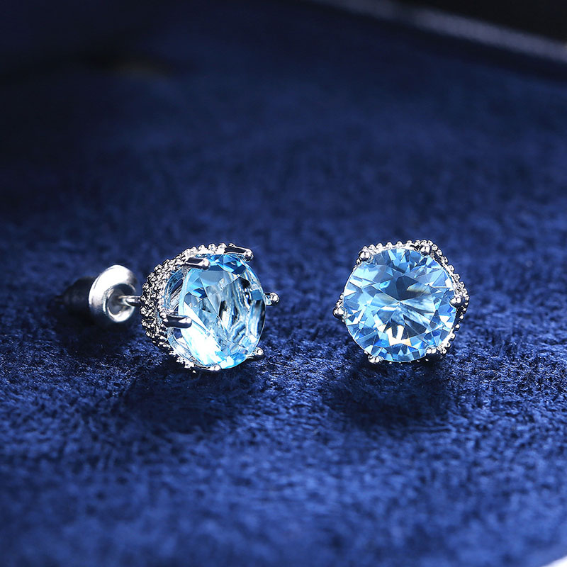 Wholesale Fashion Ol Micro Set Blue Zirconia Earrings