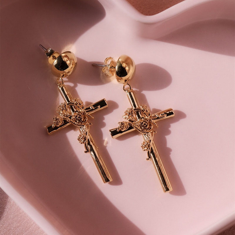 Wholesale Fashion Rose Cross Ladies Earrings