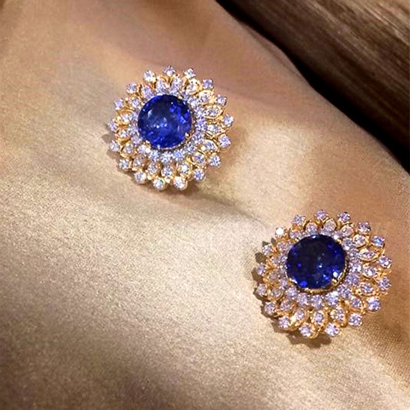 Vintage Blue Zircon Earrings Beautiful Oval Stud Earrings With Diamonds Manufacturer