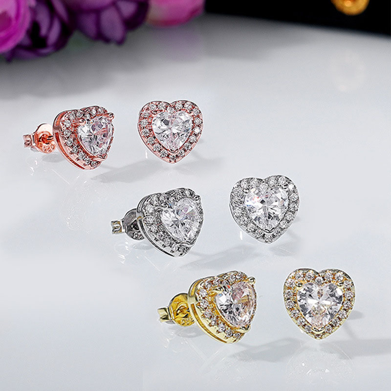 Classic Heart-shaped Zircon Earrings Full Of Diamonds Rose Gold Plated Earrings Manufacturer
