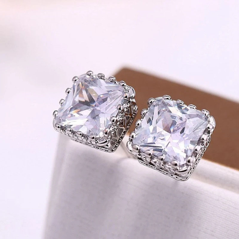 Couple Jewelry Crown Hollow Square Zirconia Earrings Manufacturer