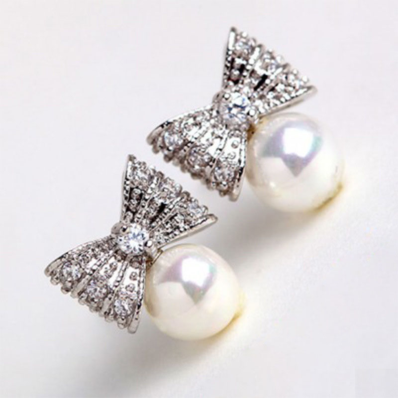 Sweet Bow Imitation Pearl Earrings Manufacturer