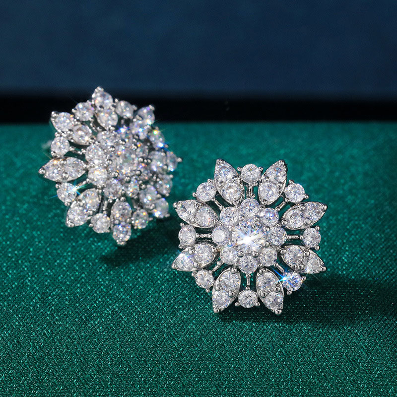 Wholesale French Luxury Full Diamond Zircon Earrings Ice Flower Earrings
