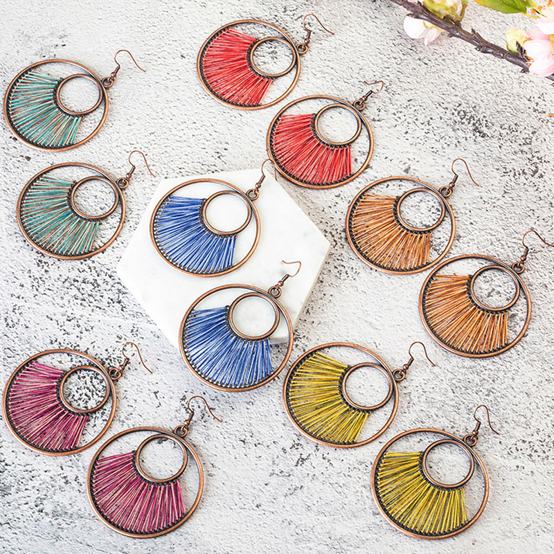 Hand-woven Large Circle Hollow Wool Alloy Earrings Manufacturer