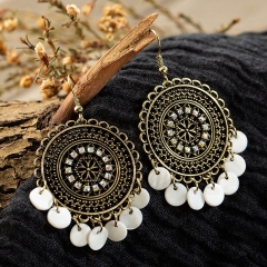 Vintage Ethnic Hollow Out Flower Round Shell Earrings Manufacturer