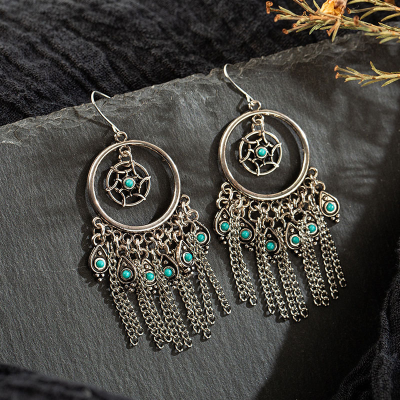 Vintage Fame Style Bohemian Creative Dreamcatcher Tassel Earrings With Water Drops Manufacturer