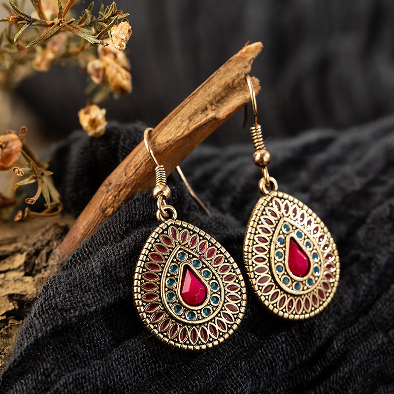 Vintage Drop-shaped Alloy With Gemstones Geometric Dangle Earrings Manufacturer