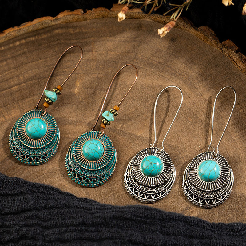 Vintage Alloy Round Turquoise Long Earrings Manufacturer