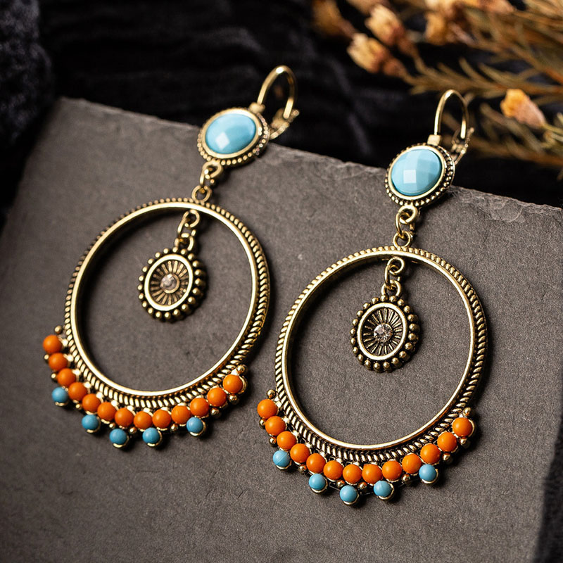 Fashion Geometric Round With Gemstone Sun Alloy Dangle Earrings Manufacturer