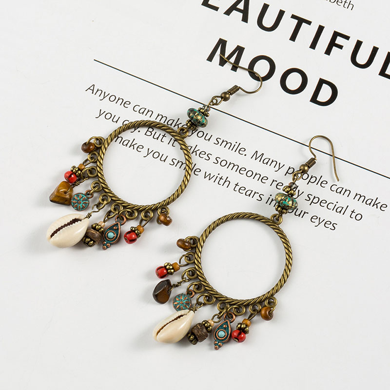 Bohemian Circle Shell Turquoise Flower Alloy Earrings Manufacturer