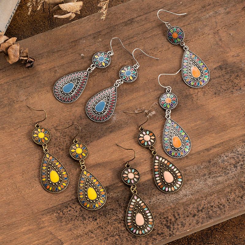 Oil-dripping Colorful Vintage Bohemian Exaggerated Geometric Earrings Distributor