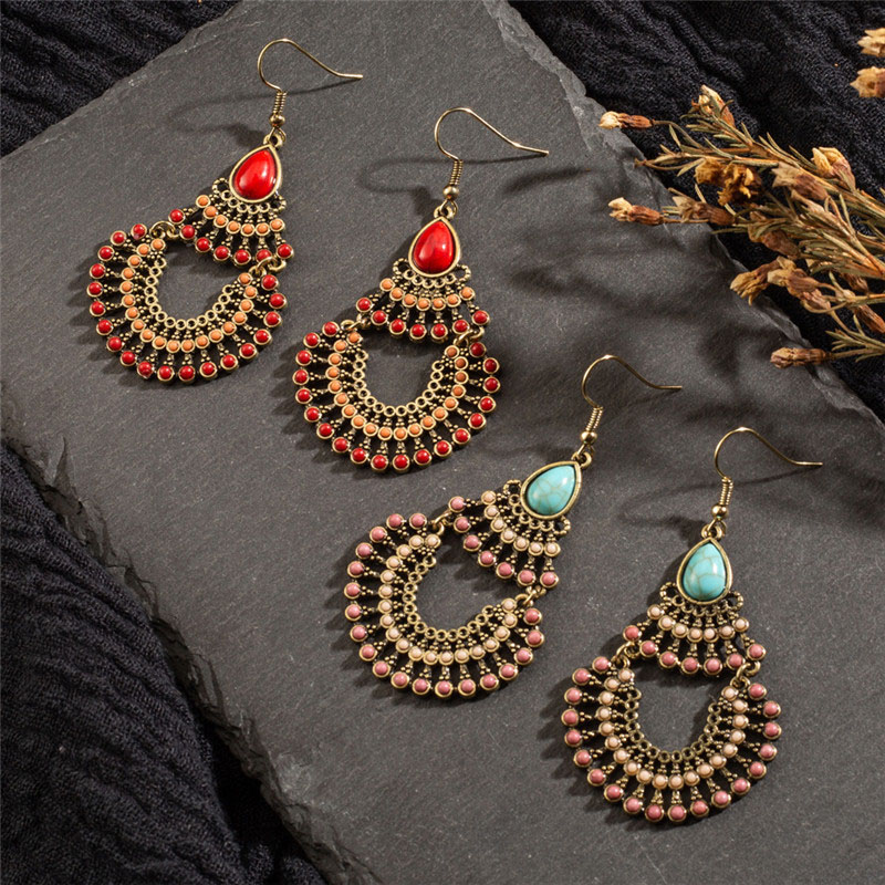 Ethnic Classical Vintage Geometric Combination Oval With Rice Jewelry Stone Earrings Manufacturer