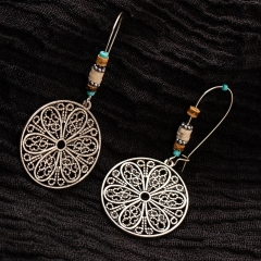 Vintage Do-over Silver Hollowed Out Round Flower Alloy Long Dangle Earrings Manufacturer