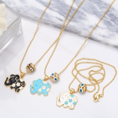 Double Pendant Cute Colorful Oil Drip Eyes Small Elephant Necklace Supplier