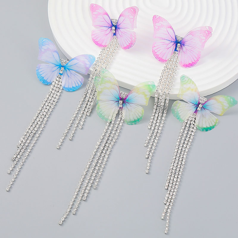 Diamond-encrusted Bohemian Claw Chain Tassel Butterfly Earrings Supplier