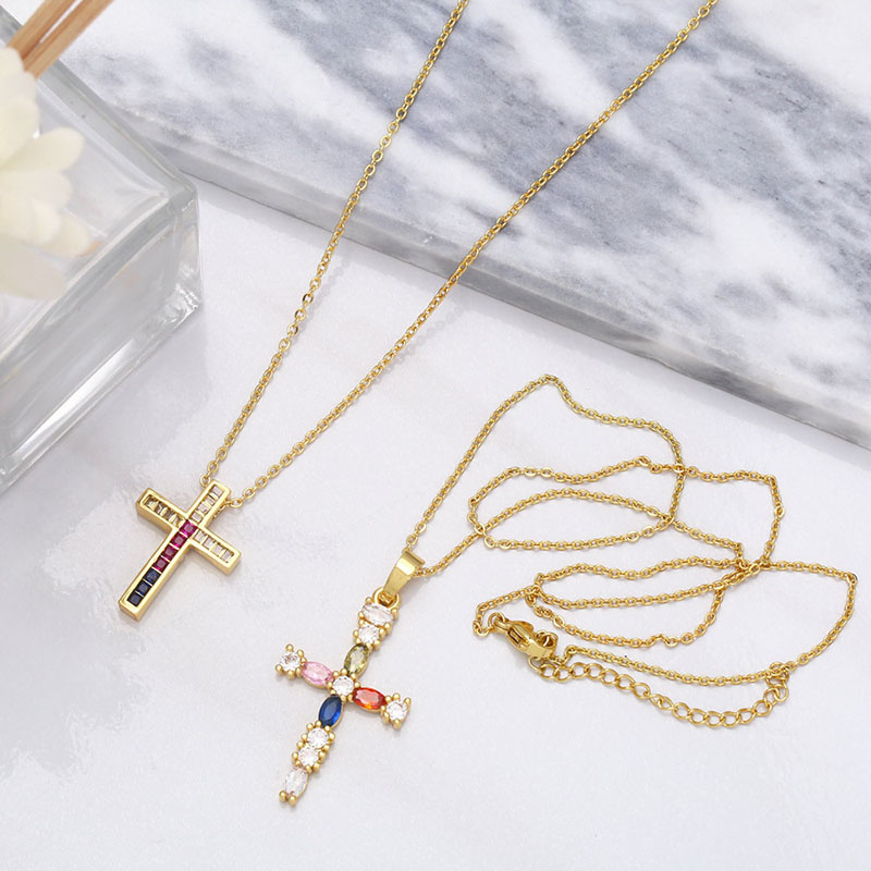 Micro-set Colorful Zirconia Cross Pendant Chain Supplier