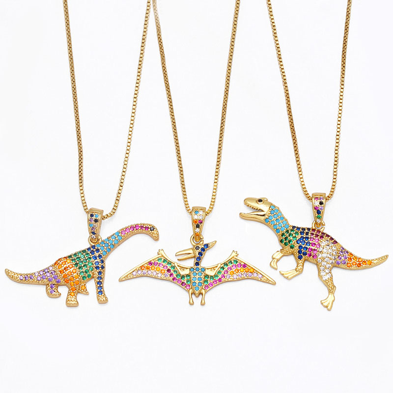 Niche Micro-set Colorful Zirconia Dinosaur Pendant Necklace Supplier