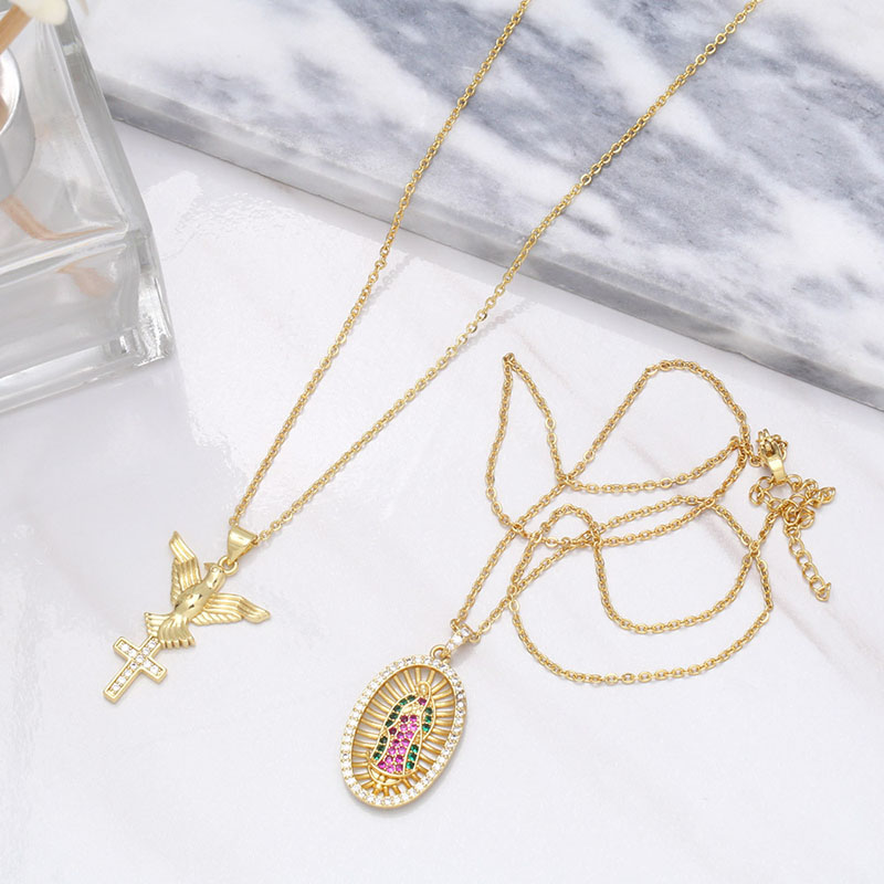 Diamond-set Peace Dove Cross Pendant Colorful Zircon Necklace Manufacturer