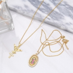 Diamond-set Peace Dove Cross Pendant Colorful Zircon Necklace Manufacturer